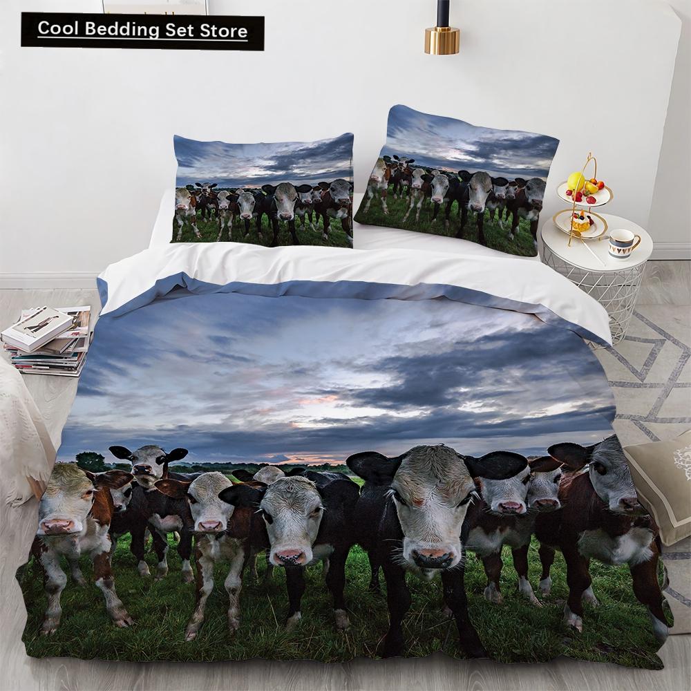 Comforter Cow Herd Pattern King Queen Bedding Set Highland Bull Farm Animal Dairy Cattle Comforter Polyester