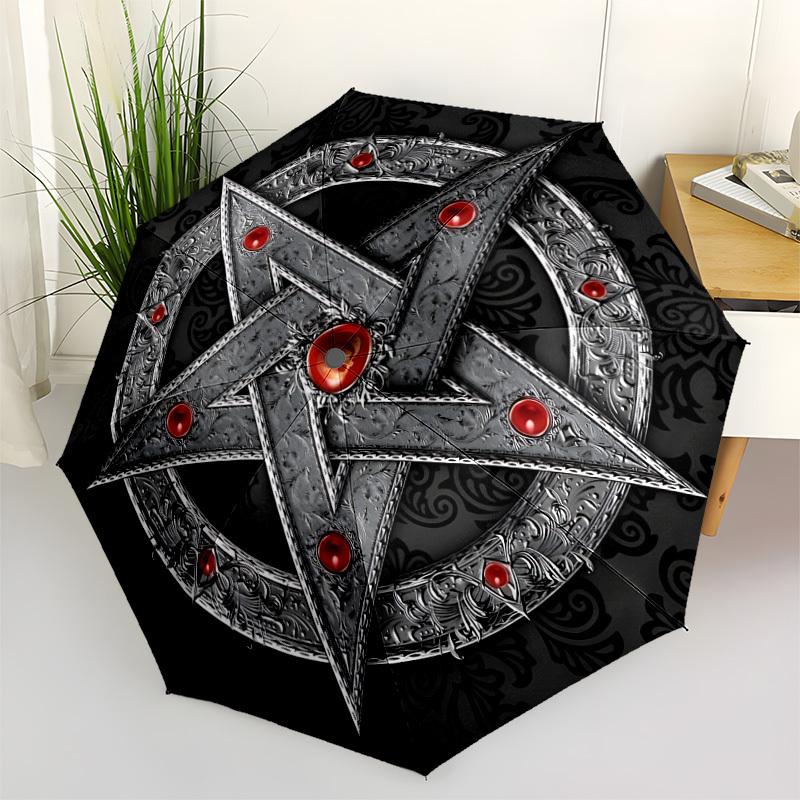 1pc Witchcraft Symbol Automatic Folding Umbrella, Lightweight Retractable Compact Travel Umbrella, 8-Rib Sturdy Frame059