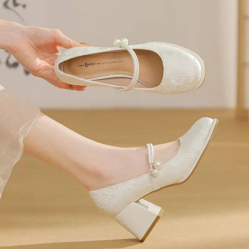 Thick Heel High Heels Women's Single Shoes New Autumn Mary Jane Cheongsam Shoes with Horse Dress