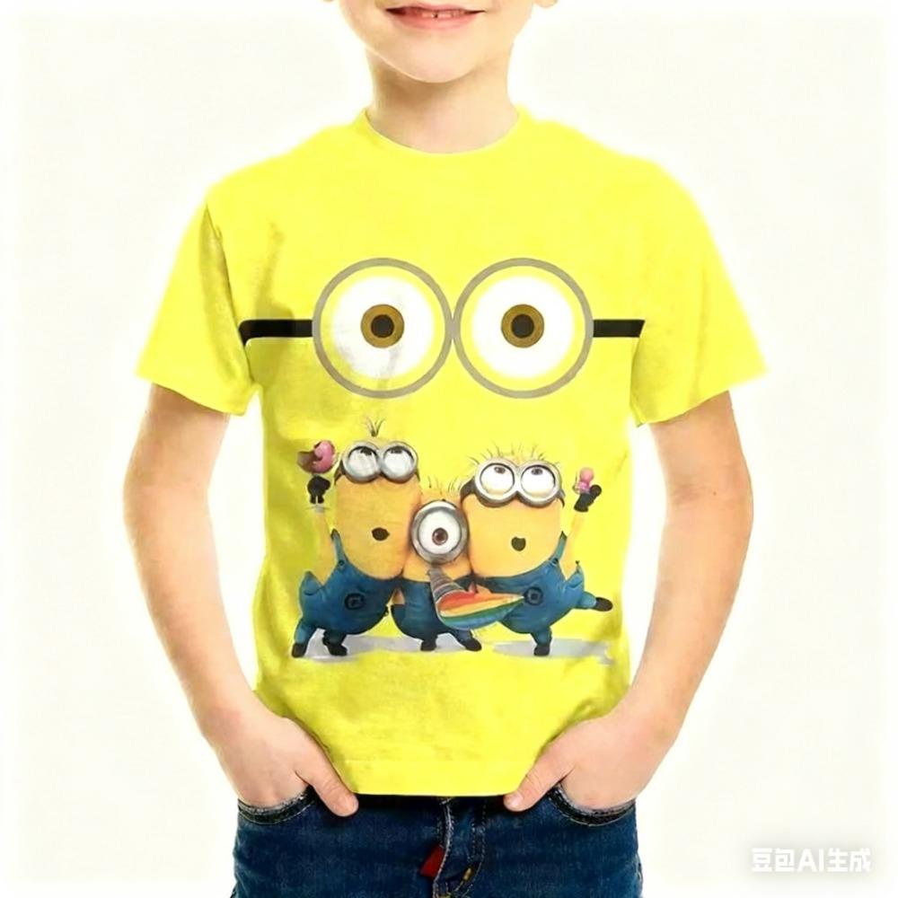 

2026 Нова серія Minions Футболка Мультяшний візерунок Одяг для активного відпочинку Повсякденний Круглий виріз Короткий рукав Дитячі Топи 130