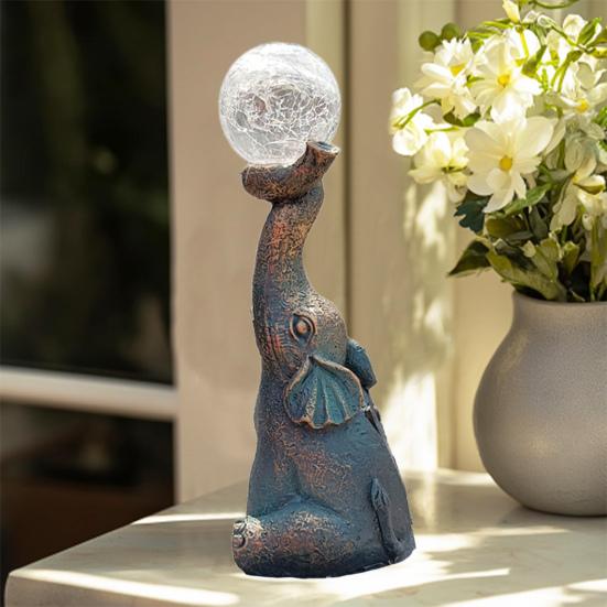 Yousheng Solar Elephant Lamp Garden Elephant Statue with LED Light Outdoor Elephant Figurine with Lighted Ball for Courtyard Patio Balcony Decor