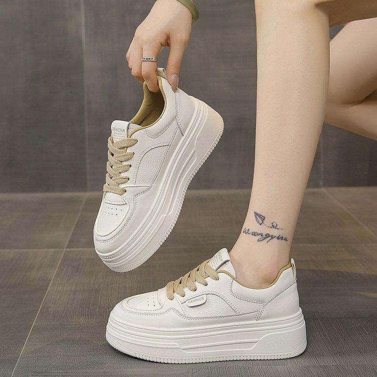Real Soft Leather Little White Shoes Women's 2025 Summer New Versatile Popular Thick-soled Heightening Soft-soled Versatile Casual Sports Shoes
