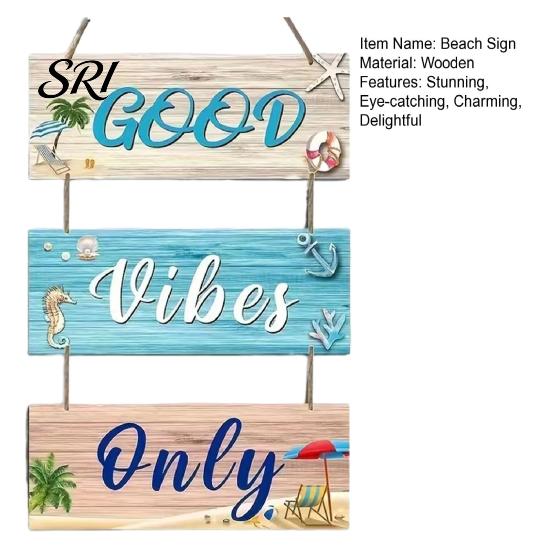 Ornamenti in Legno Tema Spiaggia Cartello da Parete Solo Buone Vibrazioni Targhetta da Appendere con Corda di Canapa Decorazione per Porta Benvenuto Stile Costiero Oceanico per Portico Recinzione