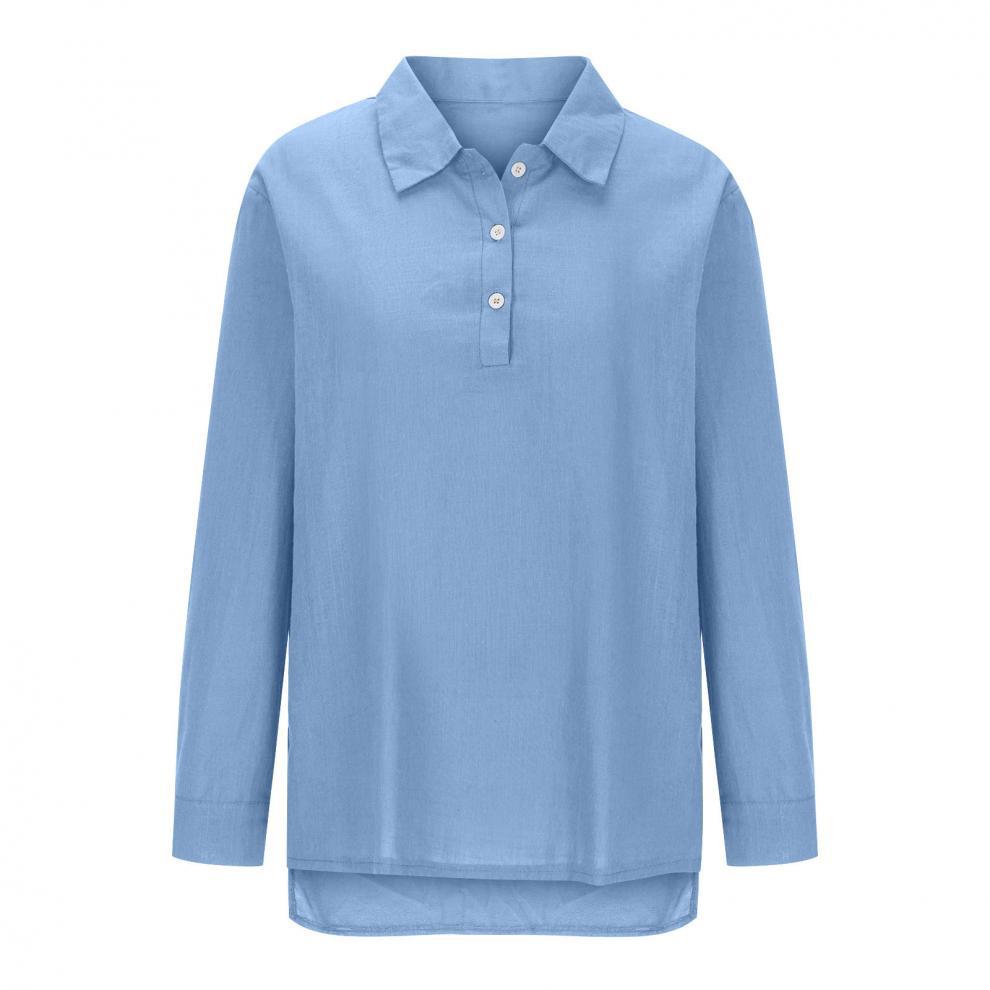 New cotton and linen women's shirts European and American loose casual V-neck button-up tops women's clothing