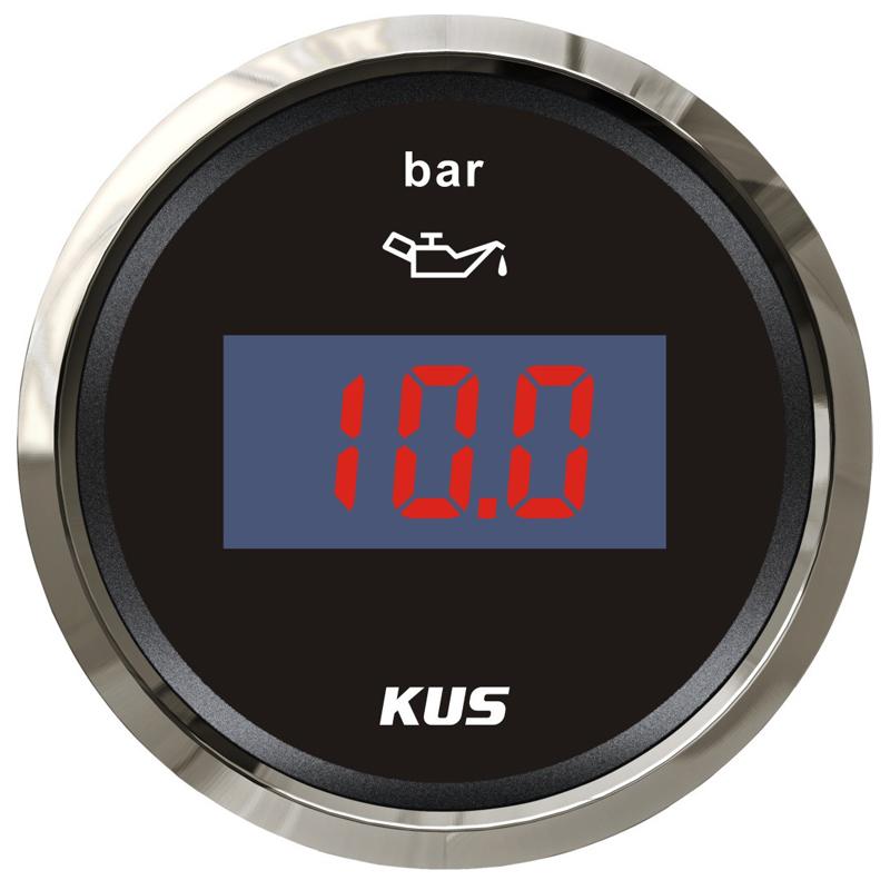 KUS 52mm Digital Oil Pressure Gauges 10-184ohm Input Signal 0-10Bar Display Oil Pressure Meters with Yellow or Red Backlight чёрный