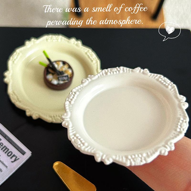 3 Peças Brinquedo de Menina Miniatura Casa de Bonecas Prato de Pastelaria Mini Bandeja de Entalhe Retrô Disco Comida para Cozinha de Brincar Acessórios para Boneca