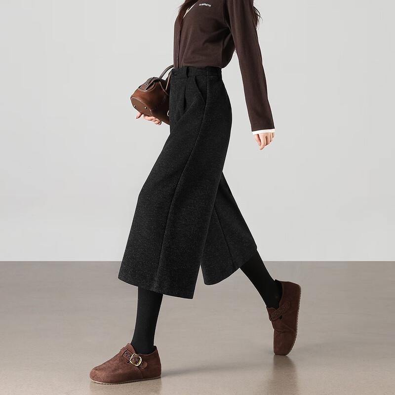 TERRE BLEUE Women's High-Waisted Wide-Leg Cropped Wool Blend Pants