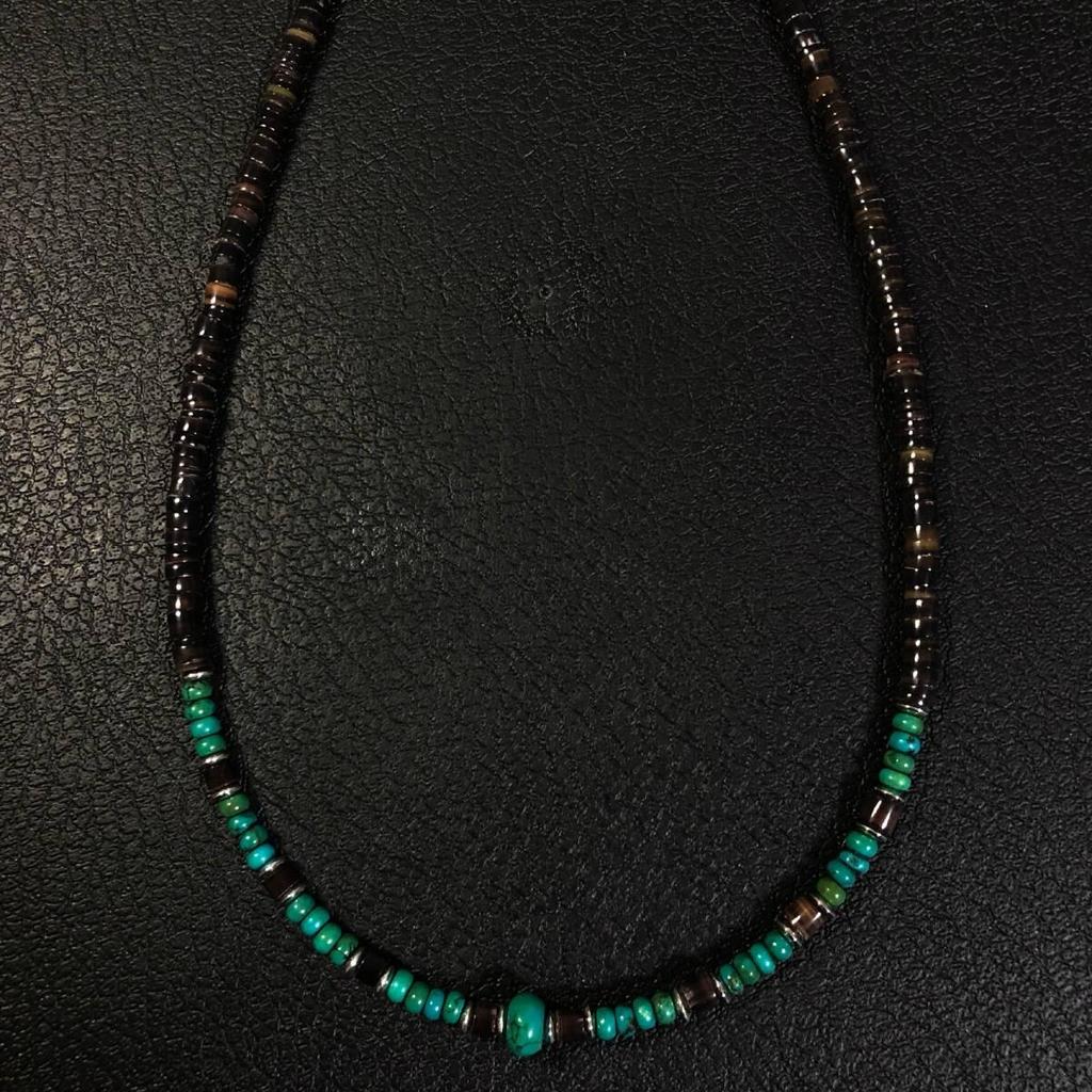 Used Turquoise Turquoise Natural Stone Tibetan Necklace Indian Jewelry Zuni Navajo Karen Santo Domingo Tribe Silver 925 Sterling