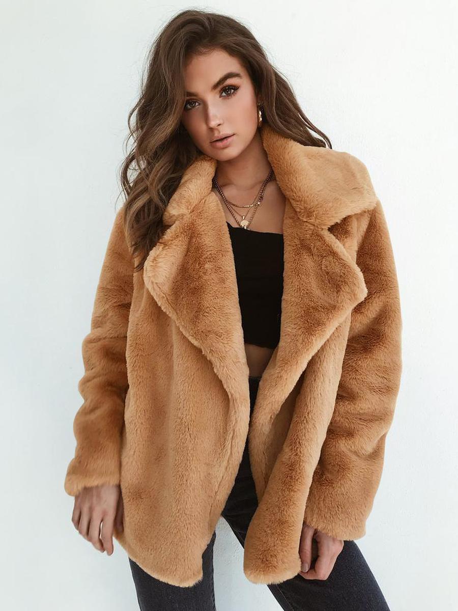 Ebay Мода Осень Зима Wish Пальто Женское Плюшевое Пальто с Капюшоном Приталенное M светло-коричневого