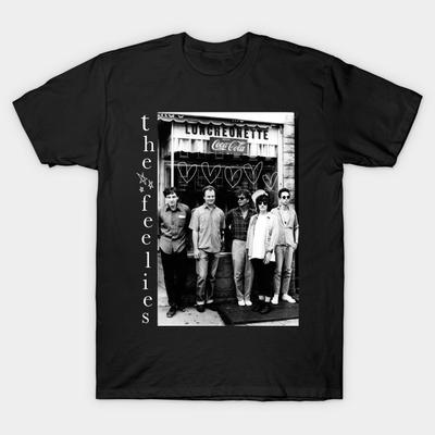 Asian Size Men Black Print T-shirt The Feelies No-Cut Heat Transfer Print Cotton Tshirt