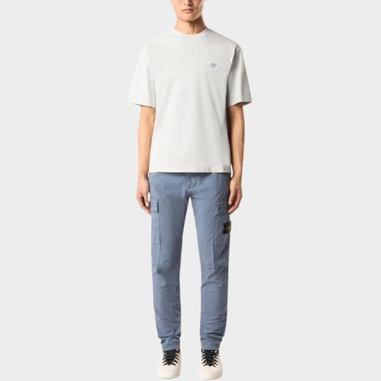 STONE ISLAND Logo Print Solid Color Crew Neck Short Sleeve T-Shirt Men Tops Gray White K1S1521000-34S0115-V0061