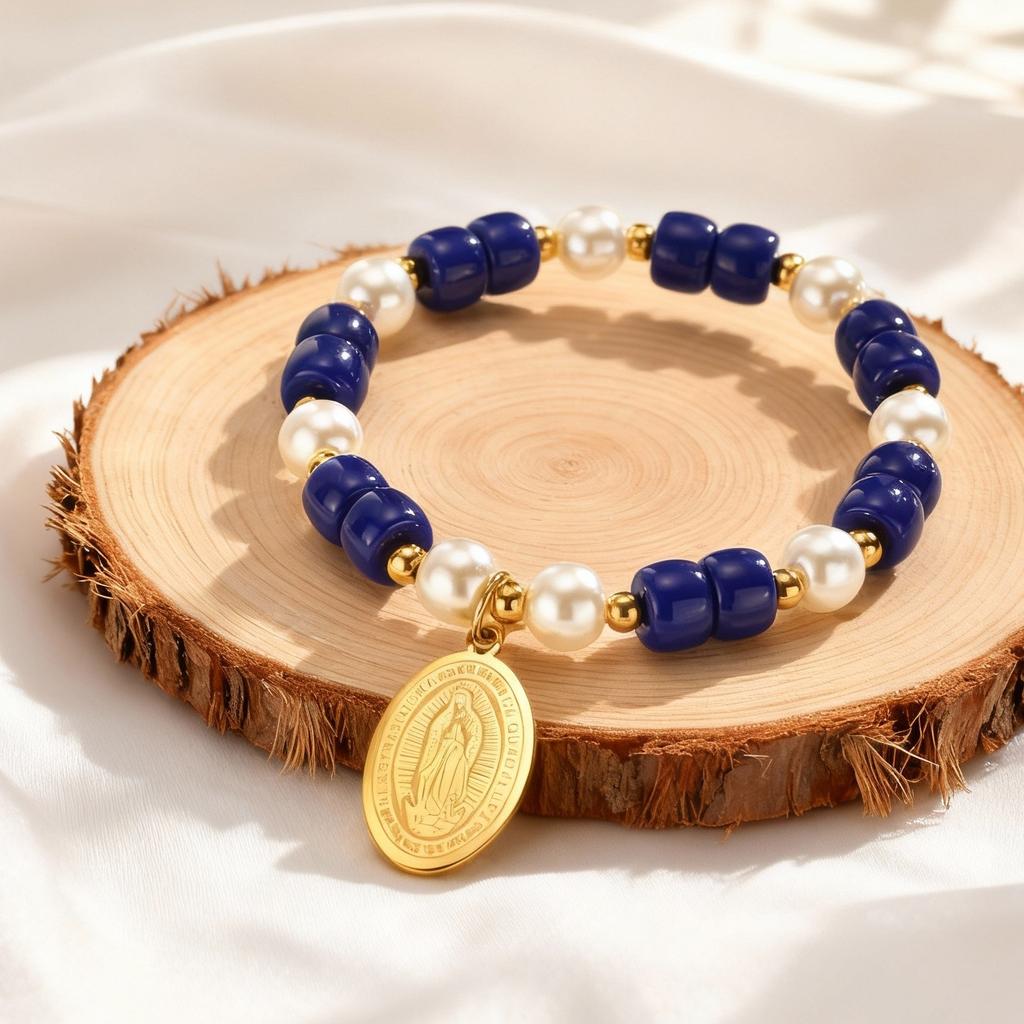 Stainless Steel Virgin Mary Bracelet for Women,Beads Chain Bracelets,Turkey Evil Eye Bracelet,Lucky Wealth Jewelry Gift