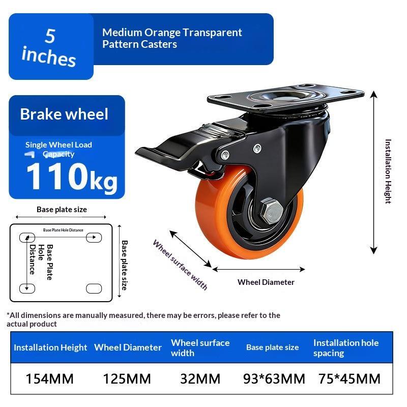 PVC Furniture Caster Wheels with Security Lock Swivel Plate Design 3/4/5in 1Pcs for Dresser Cabinet Moving Dolly