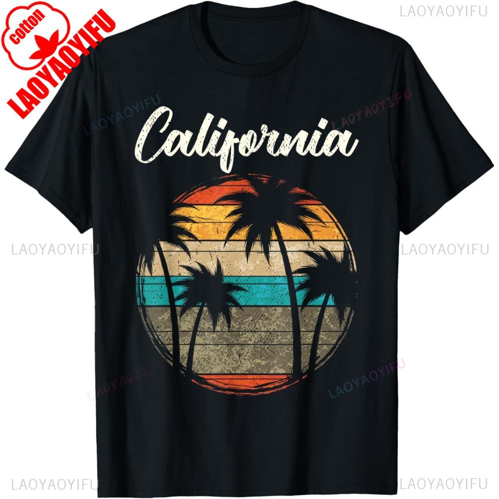 Retro Palm Trees California TShirt Sunset In California Tshirt Men Women Fashion Cotton Tee Tops for Him and Her In California