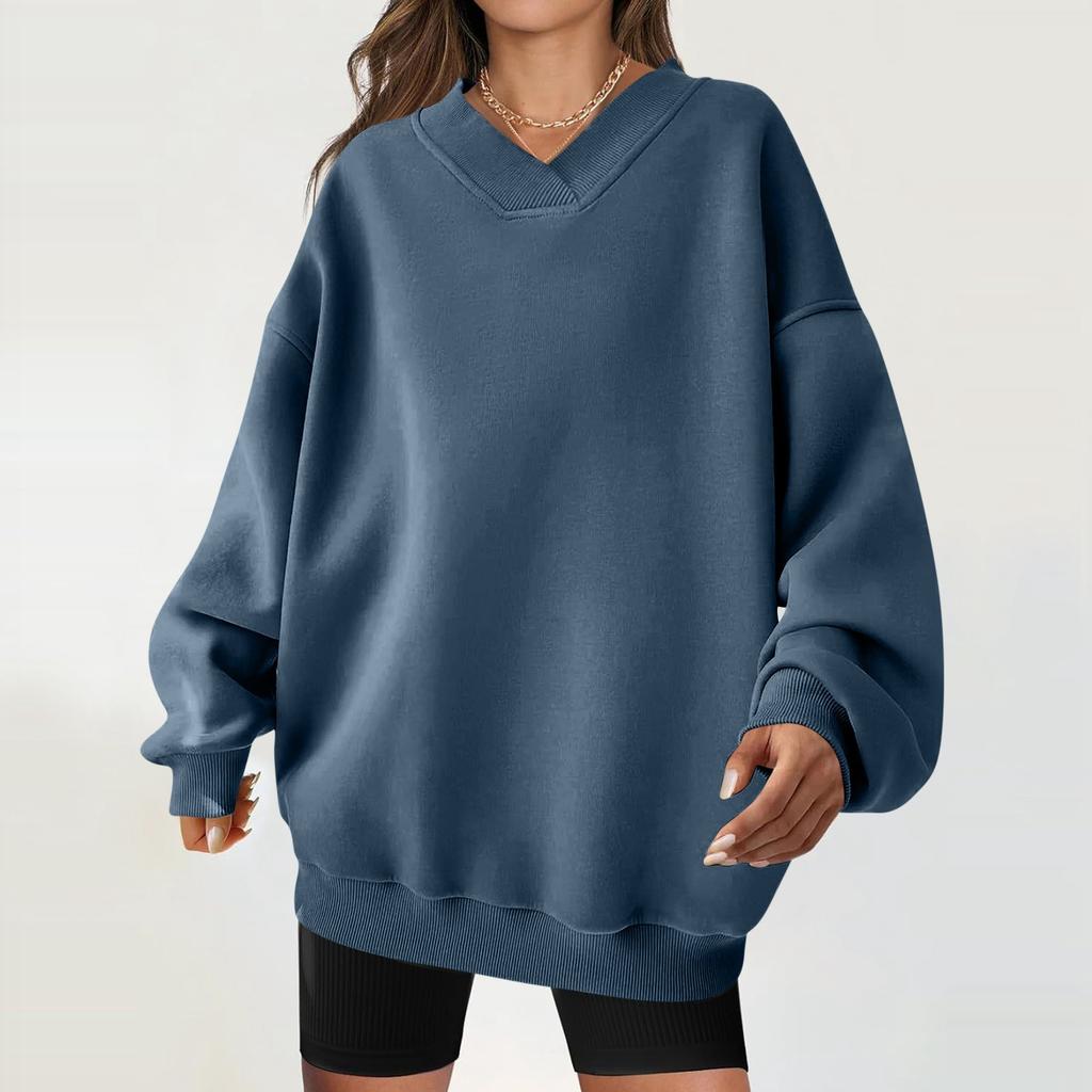 Women's Casual Fashion Solid Color Long-sleeved Loose Round Neck Sweatshirt