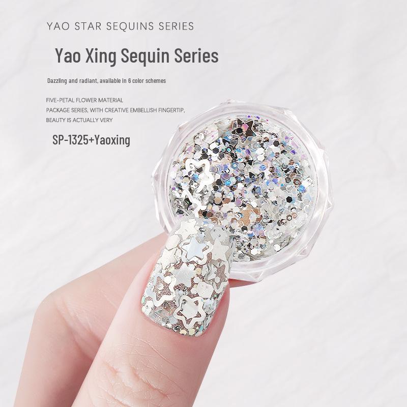 Yao Xing Nail Art Glitter Mix: Coarse & Fine Sequins, Five-Pointed Stars, Irregular Hexagons
