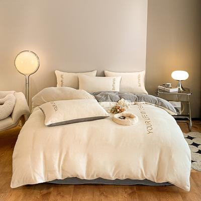 Jednokolorowy haftowany czteroczęściowy zestaw z aksamitu mlecznego, pogrubiony ciepły flanelowy koralowy aksamit dwustronny trzyczęściowy zestaw, czteroczęściowy pokrowiec na kołdrę