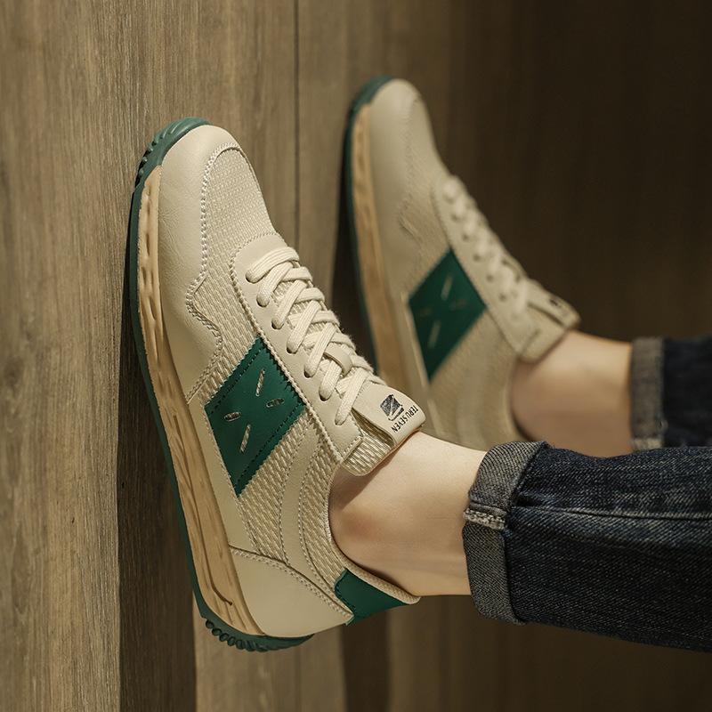 

European Station Trend 2025 Summer New Casual Men s Shoes Leather Patchwork Forrest Gump Shoes Breathable Versatile Fashion Sneakers 44 зелёный