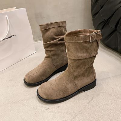 Designerskie Vintage Damskie Kowbojskie Buty Western Modne Eleganckie Buty z Klamrą Paskową Wiosna Jesień Płaskie Damskie Krótkie Botki