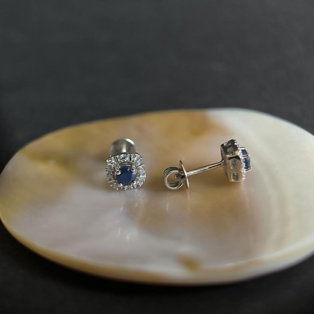 Серебряные серьги с натуральным сапфиром 0.985ct, фианитами (2181040)