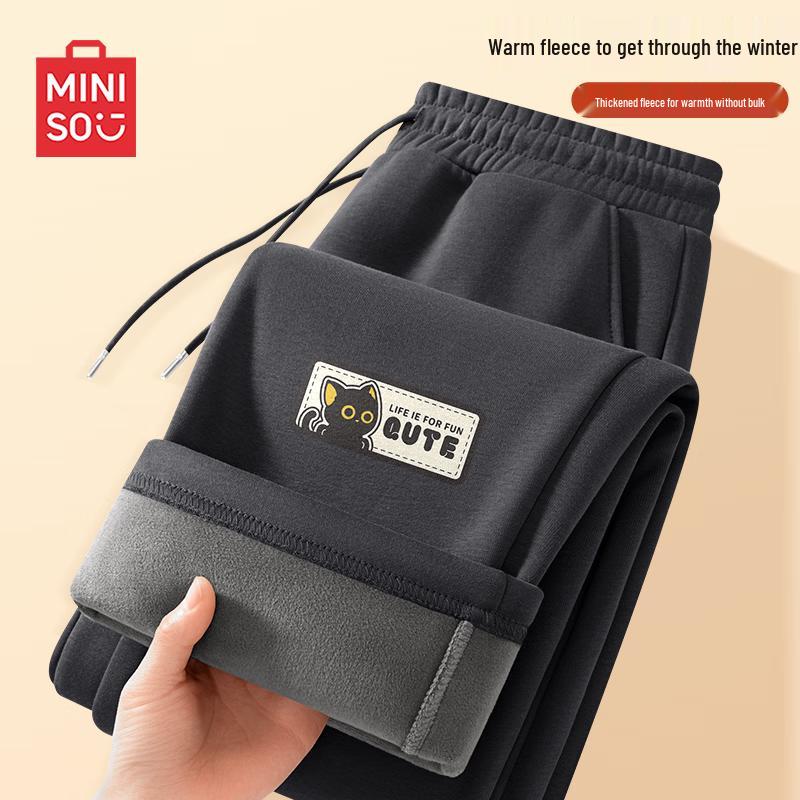 MINISO Men s Fleece-Lined Straight-Leg Sweatpants M