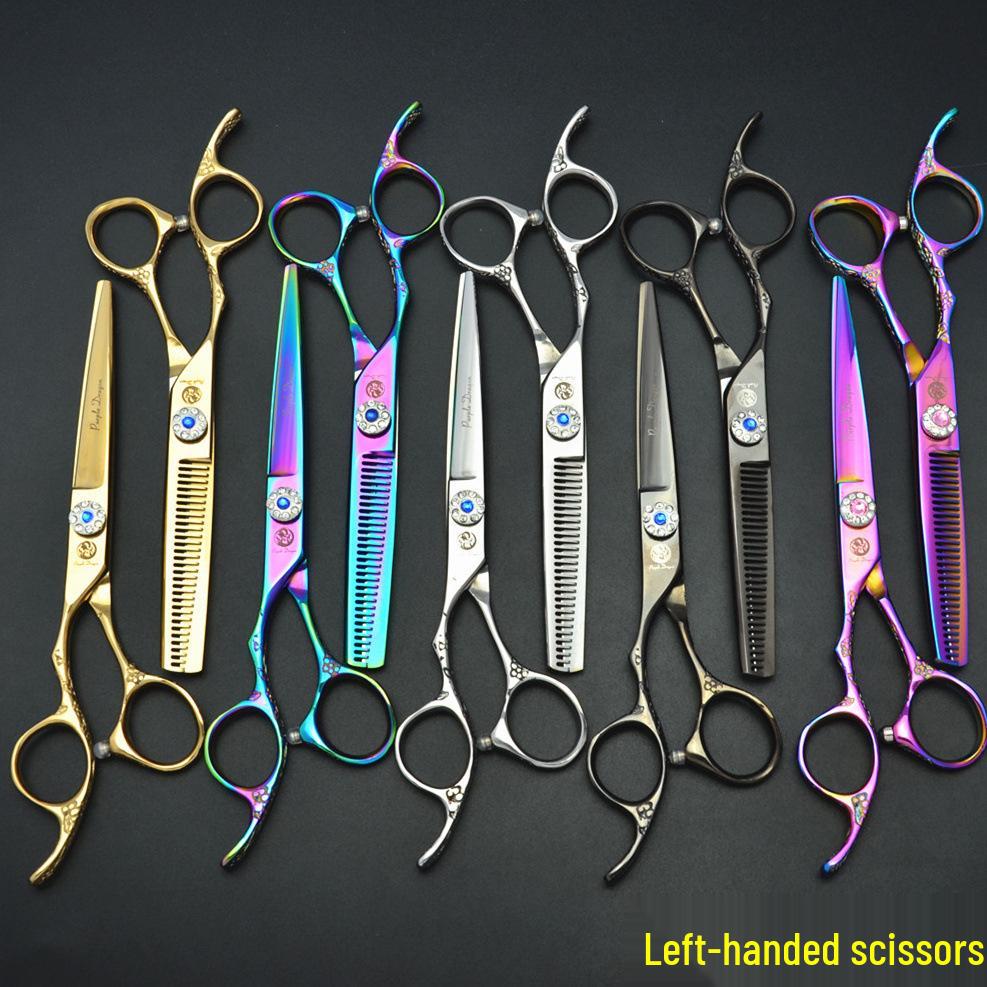 

6.0 Purple Dragon Plum Blossom Handle Gold Hairdressing Scissors: Left-Handed, Straight, Thinning, and Bang Shears 6.0 inch Rainbow Thinning Shears