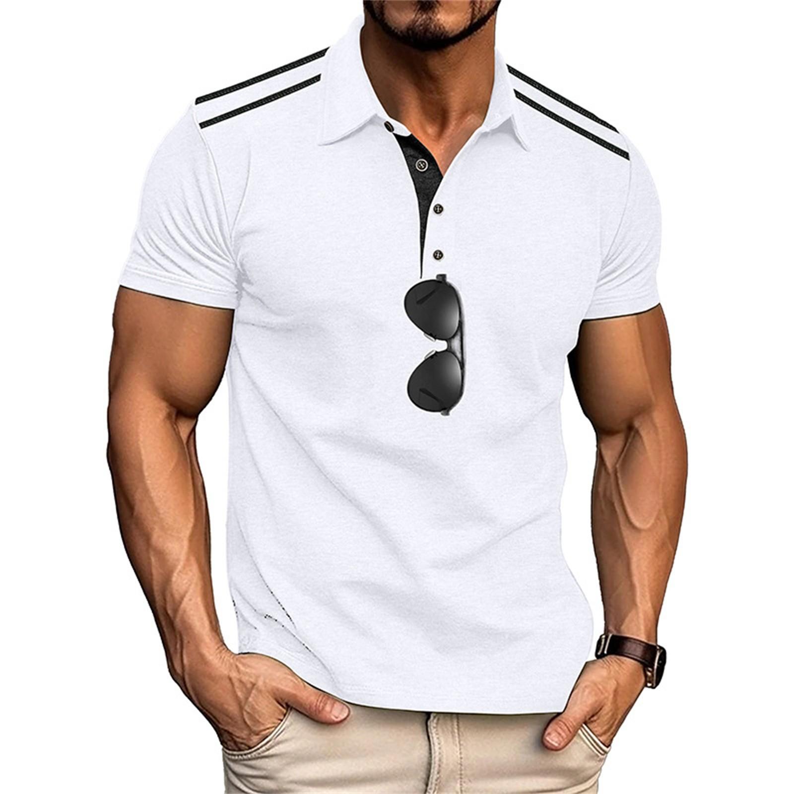 

Летний новый мужской повседневный воротник-стойка с коротким рукавом воротник рубашки XL белый