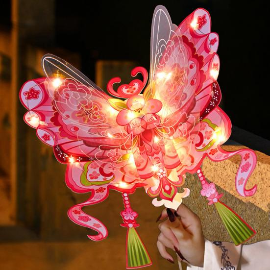 Butterfly Lantern Handheld Spring FestivalDecor DIY Chinese Traditional Lantern for Hanfu Cosplay Chinese New Year Mid-Autumn Festival Decoration