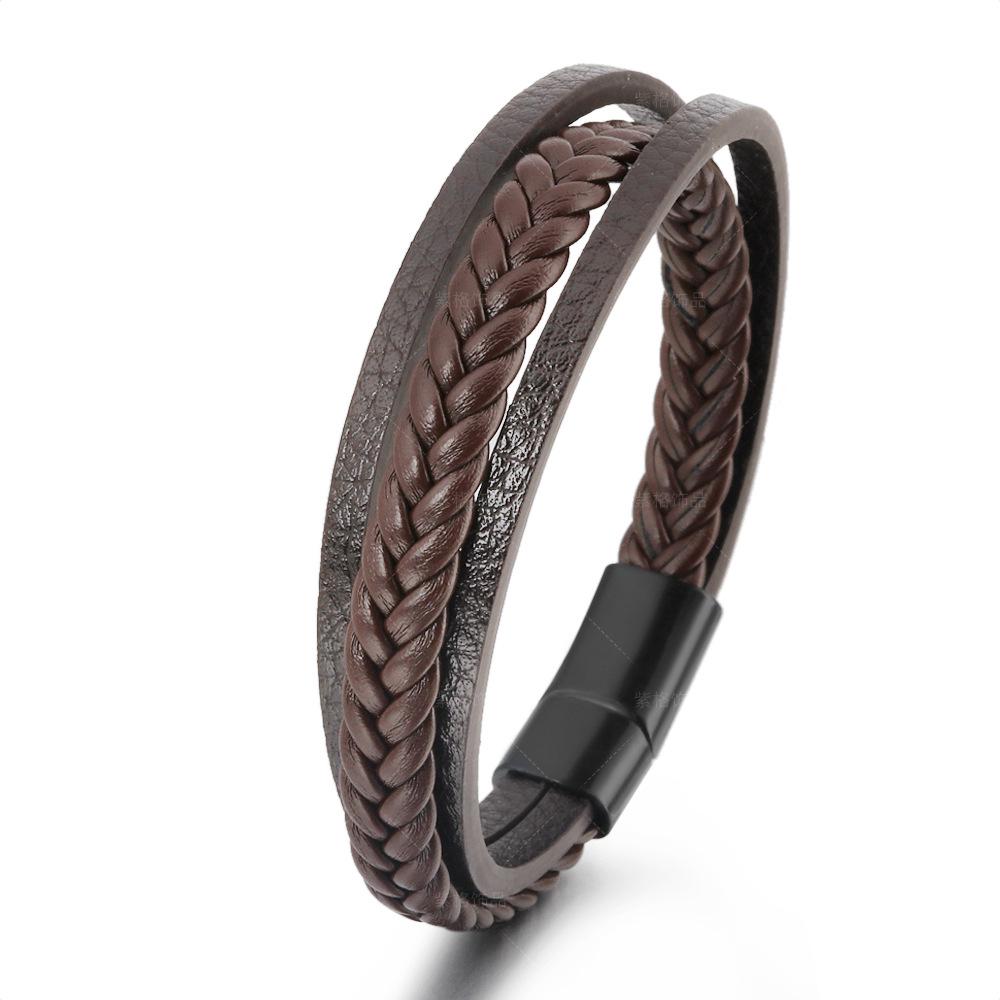 2022 Retro Leather Cord Men's Magnetic Buckle Bracelet - National Style