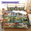 Cute Flower Puppy Pattern Bedding,Quilt Set Quilt Cover Pillowcase Home Birthday Gift (1 * Duvet Cover + 2 * Pillowcase, Without Core)