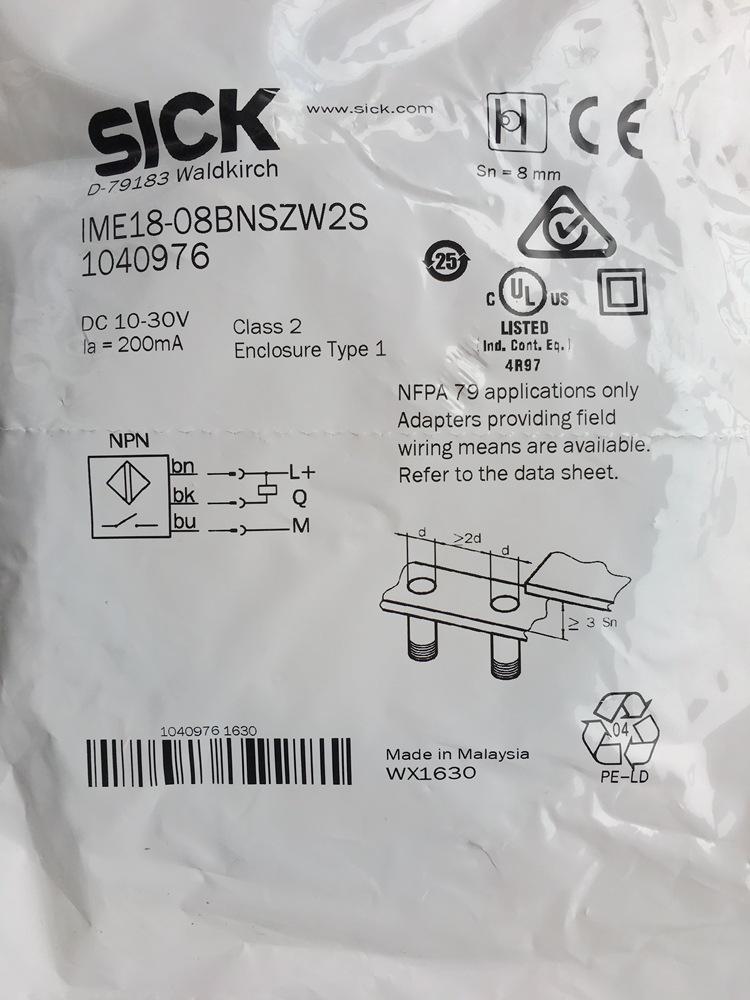 

SICK Proximity Switch Models: IME18-08BNSZW2S, IME18-08BPSZW2S, IME18-08BNSZC0S Variant 15: IME12-08NNSZW2S