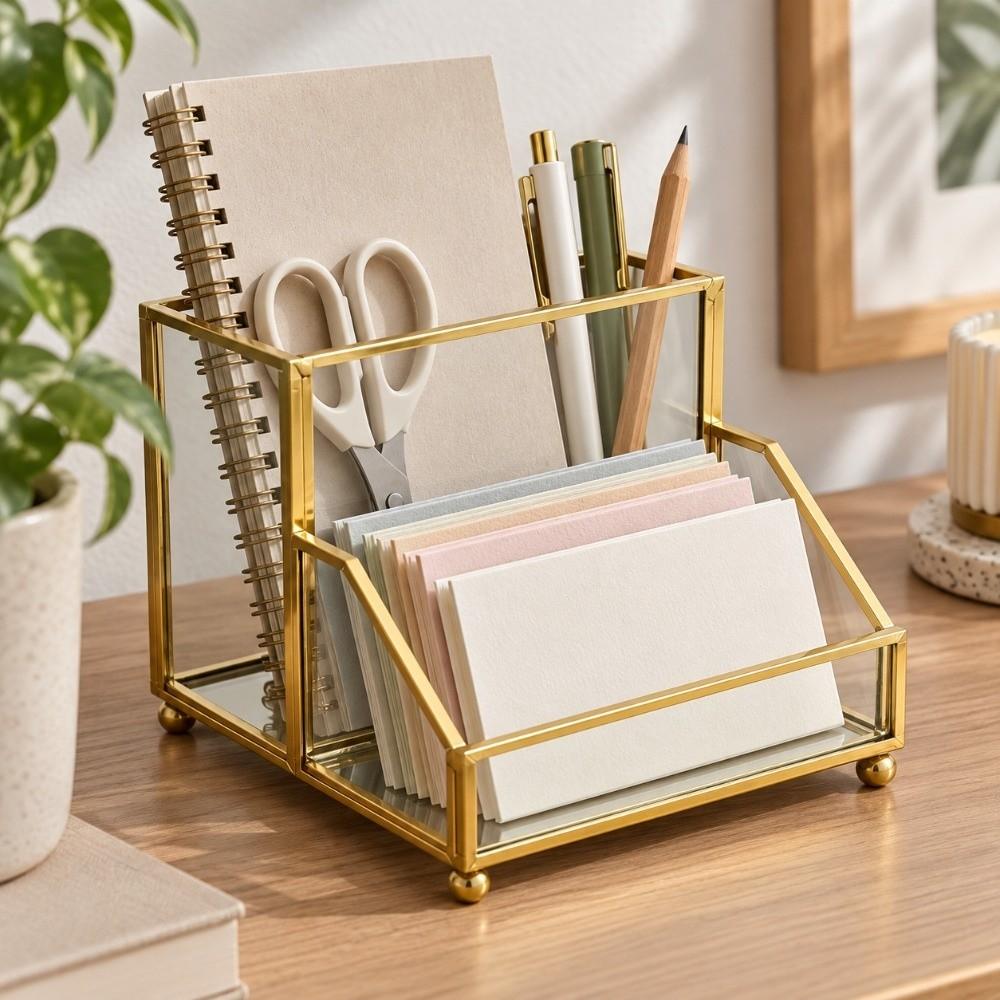 Golden Edge Business Card Holder Elegant Desk Organizer Creative Display Stand Office