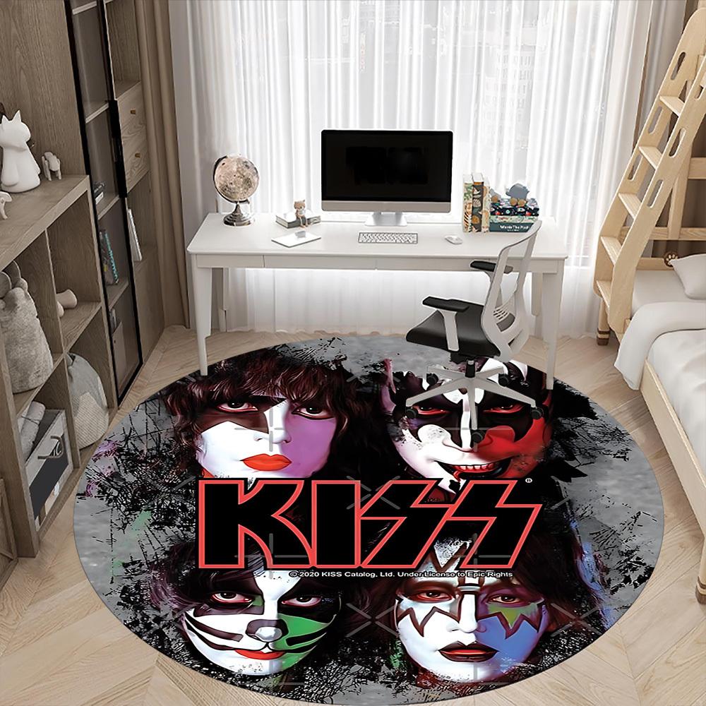 1PC KISS Band Merchandise Office Round Rug - Perfect for Office or Study Decor, Machine Washable, Non-Slip Backing, Decorative Floor Mat