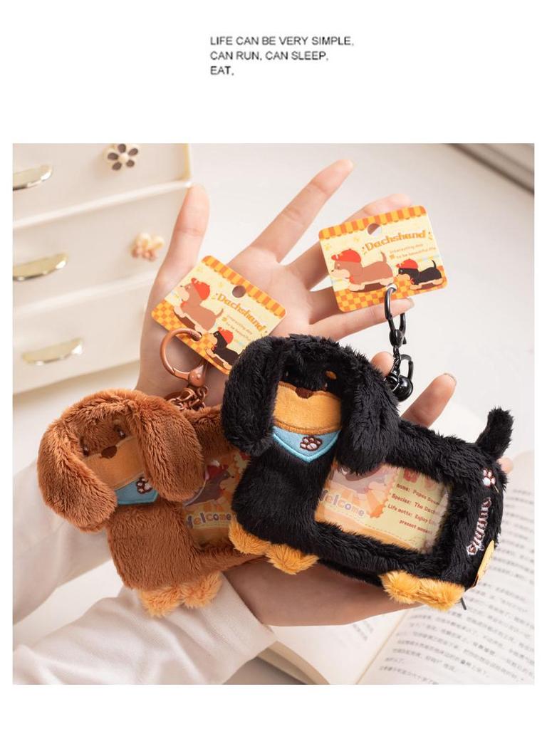 Cartoon Dachshund Plush Toy Camera-Style Keychain Backpack Accessory