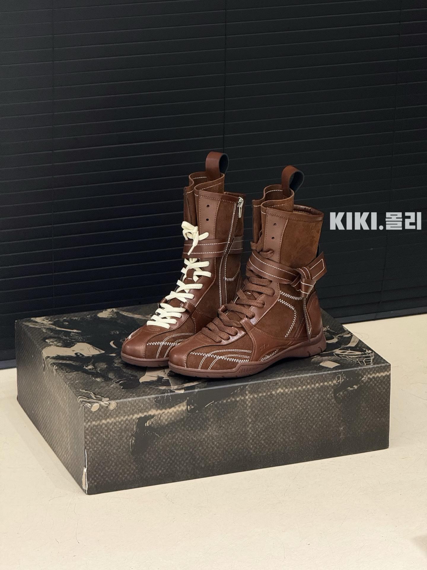 

2025 spring retro inner heightening Martin boots women s brown boxing boots frosted leather round head lace-up sports boots short boots 35