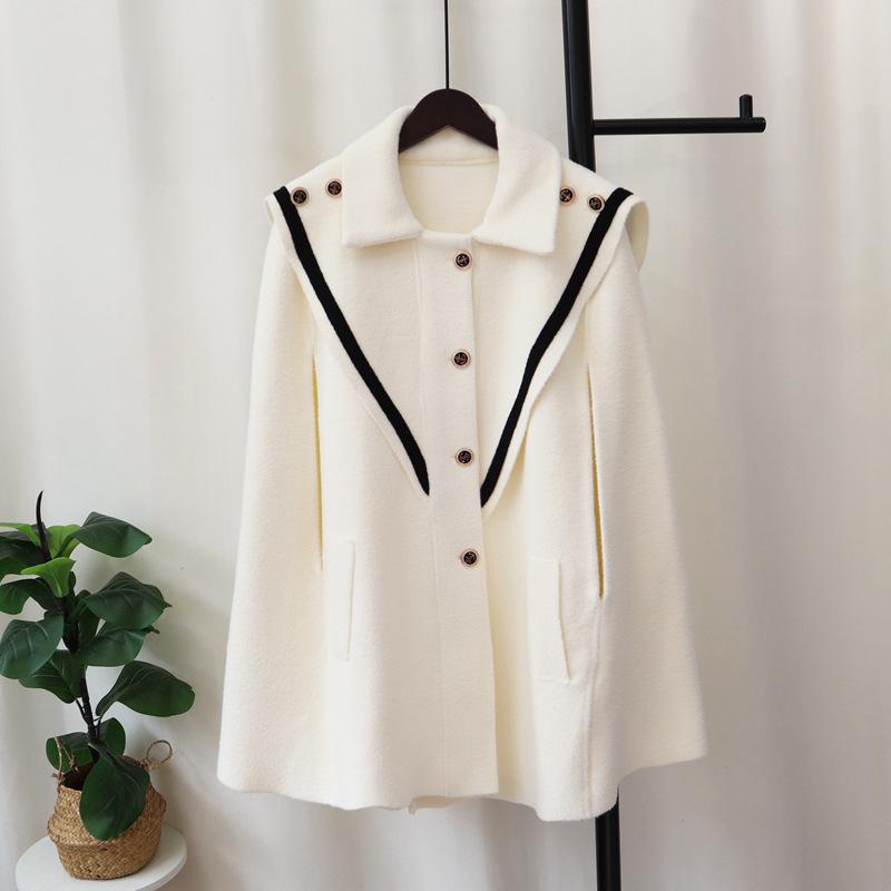 Navy collar knitted double-sided woolen cloak coat women's autumn and winter new temperament high-end sweater jacket shawl