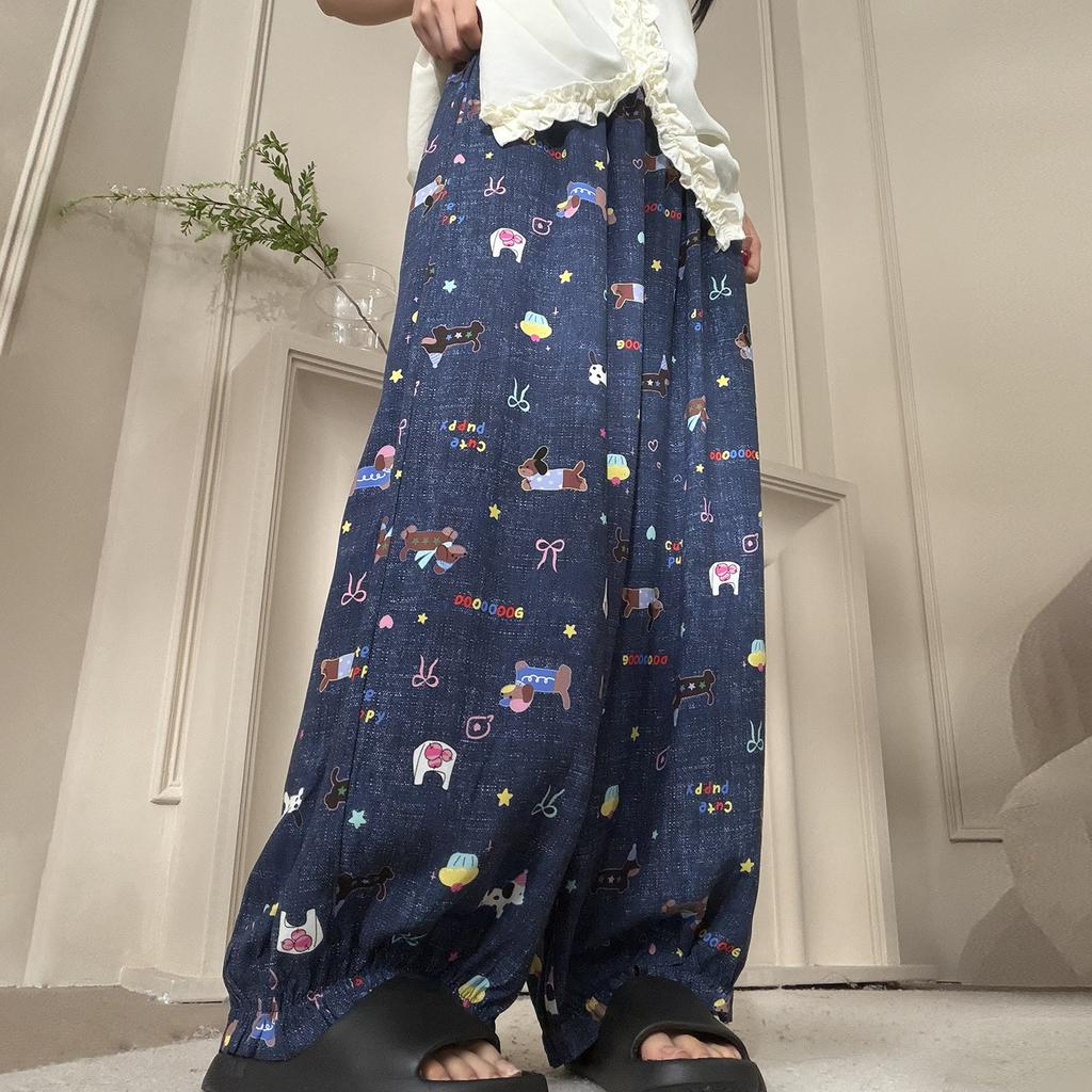 Cotton and silk pajama pants women's summer thin high-waisted trousers drape loose home pants sweet wind summer vacation bud pants
