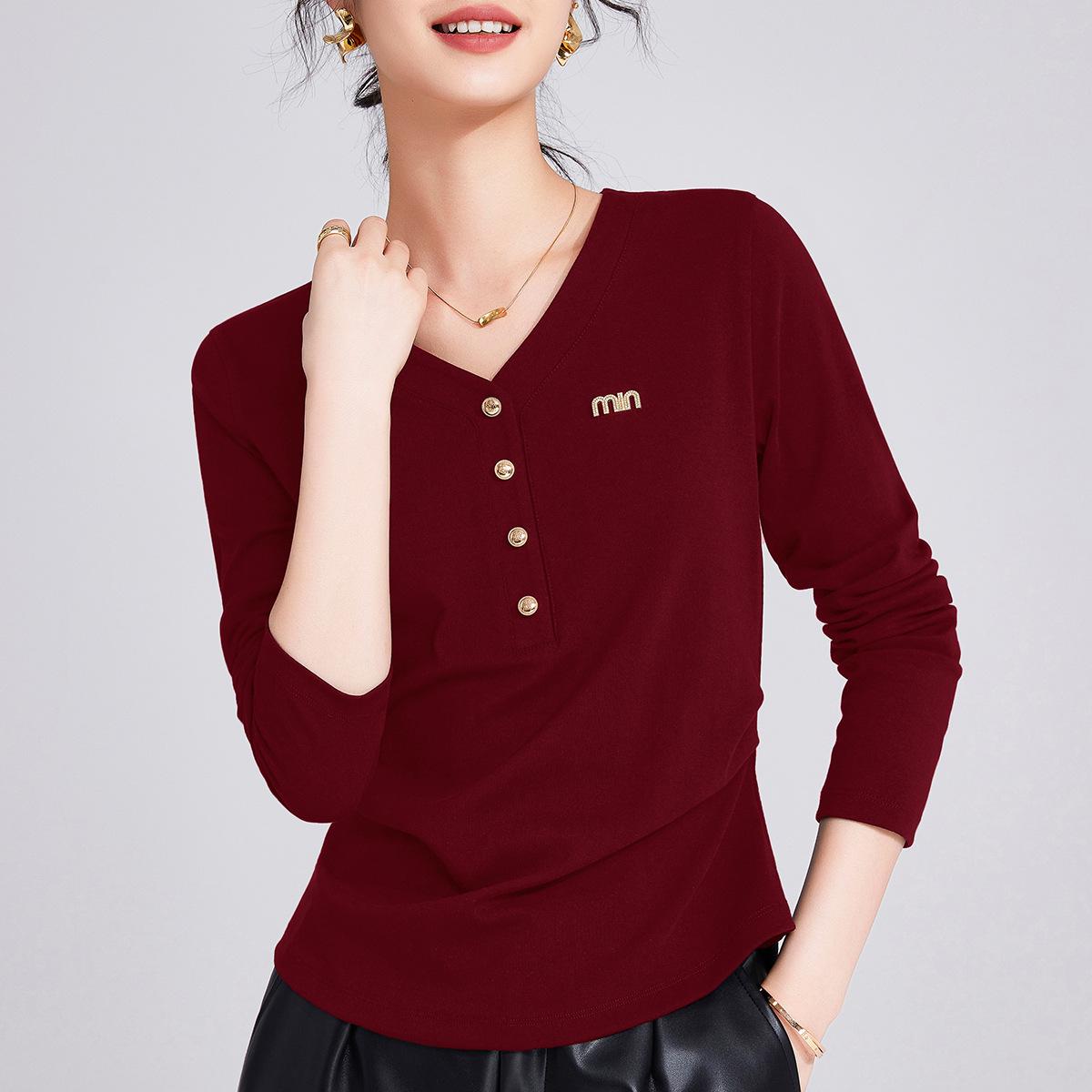 

White women s clothing spring and autumn new design sense irregular curved hem button long sleeve women M