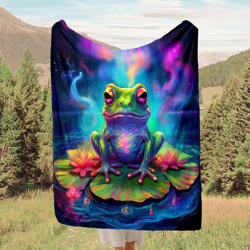 1pc Frog Printing Lightweight Flannel Blanket, Comfortable and Warm Blanket, for Camping Sofa Bed and Couch Office, Suitable for Gift Blanket