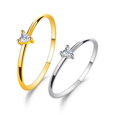 Bague Minimaliste Japonaise en Forme de Cœur avec Incrustation de Zircon - Belle Bague de Fiançailles pour Couples