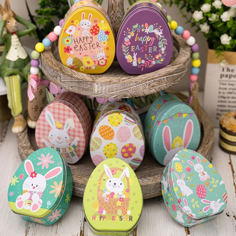 Iron Box Easter Candy Box Tinplated Eggshells Pattern Container for Party Organizing and Displaying