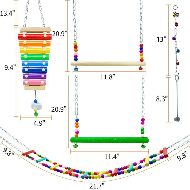 Papoušek přírodní dřevěné žvýkací hračky Kuřecí houpací žebřík zelenina ovoce závěsné krmítko hračky s kovem