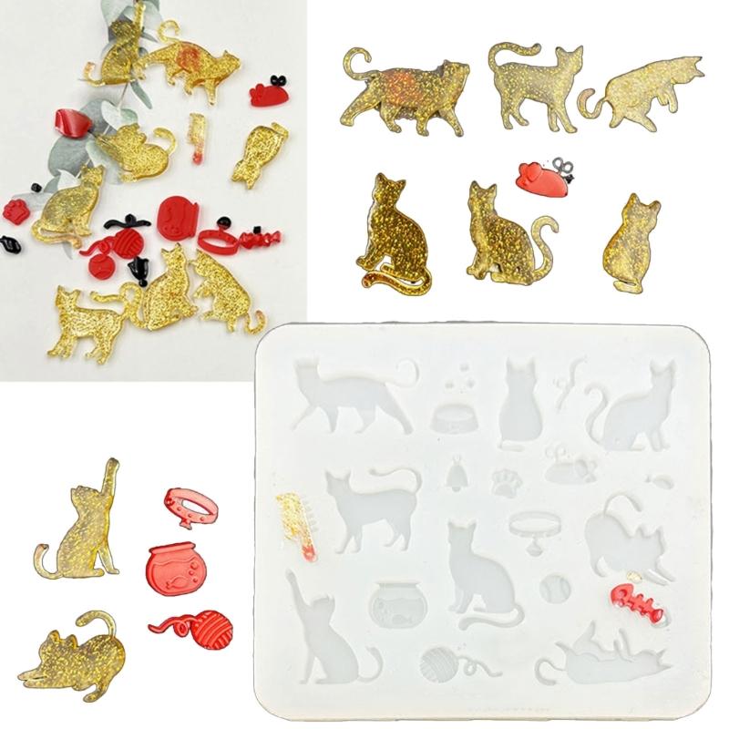 Lovely Cats Shape Silicone Mould Jewelry Tool Multipurpose for Handmade Soap Candle Cake Decoration Designs
