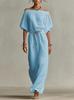 European and American Summer New Elegant Casual Solid Color Medium Sleeve One-word Collar Women's Dress