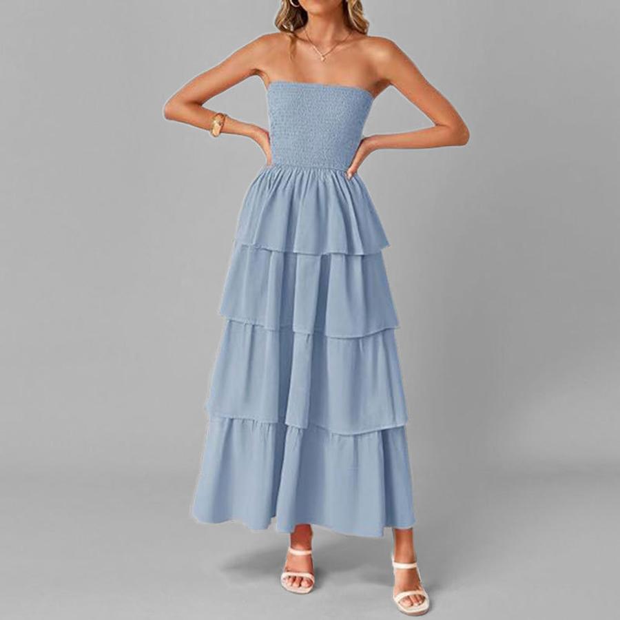 Spring New Arrivals Women's Wear Fashion Casual Solid Color Ruffled Camisole Cake Dress