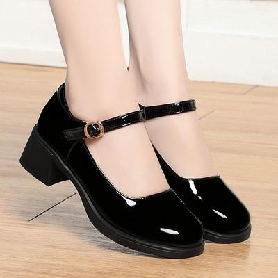Mode femme doux cuir verni noir bride à boucle chaussures talon carré dame confort bureau carrière travail escarpins ab623