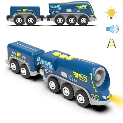 TOPLIVING Wooden Train Track Accessories Battery-Operated Locomotive with Magnetic Connection Compatible with Thomas, Brio, and Chuggington