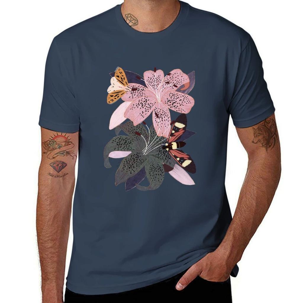 Lily Flowers And Butterflies Tshirt Regular Fit Plain Tee Shirt