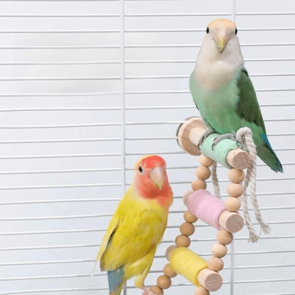 Hanging Parrot Climbing Toy Colorful Wood Bird Perch High-quality Bird Cotton Rope Ladder  Conures