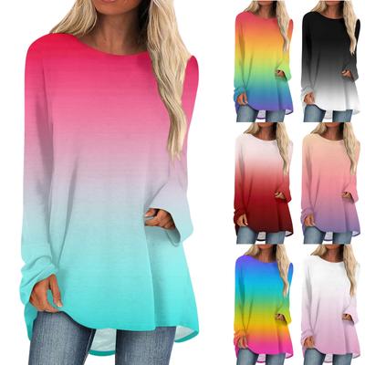 Damen Herbst und Winter langärmeliges V-Ausschnitt lässiges langes, lockeres T-Shirt-Oberteil